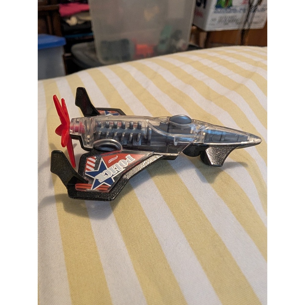 HOT WHEELS POISON ARROW BLACK & CLEAR 3 1/8" DIECAST POLICE AIRPLANE CAR W/ RED